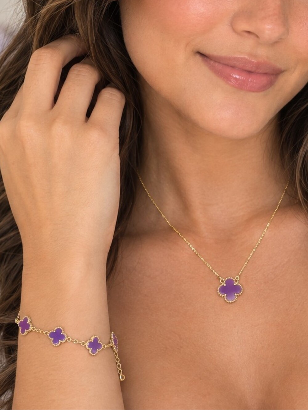 18k Gold Filled Purple Clover Jewelry Set